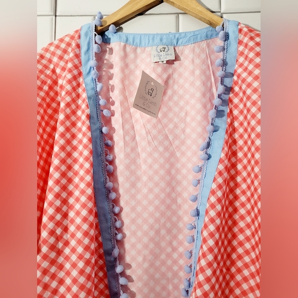 Nwt Little Lamb And Co. Ladies White And Red Checked Open Front Cardigan Blue Po - Picture 3 of 7